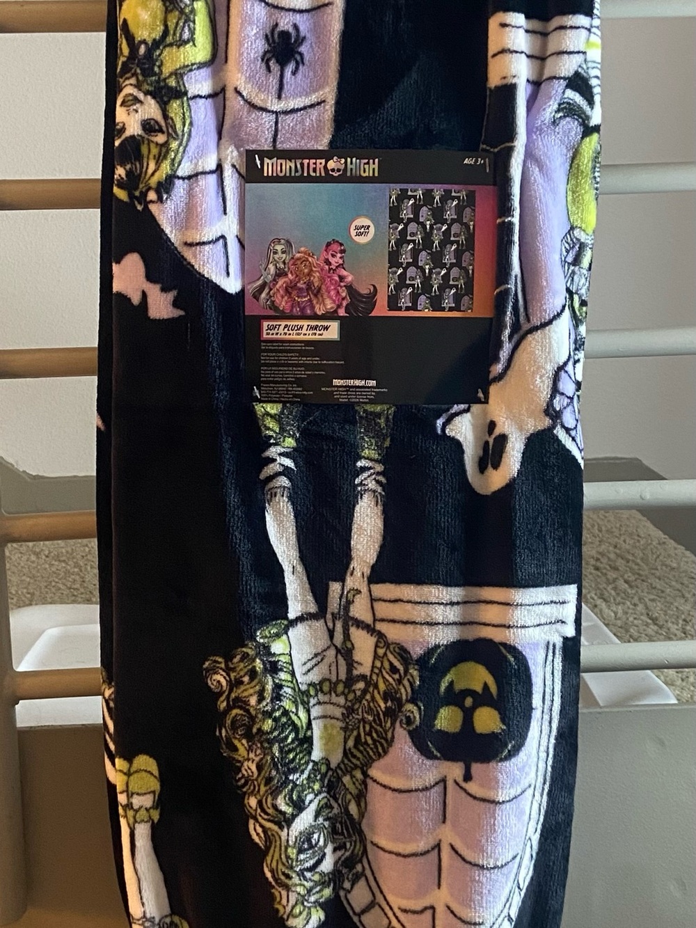 monster high Black Plush Throw Blanket with Purple and Neon Green Accents